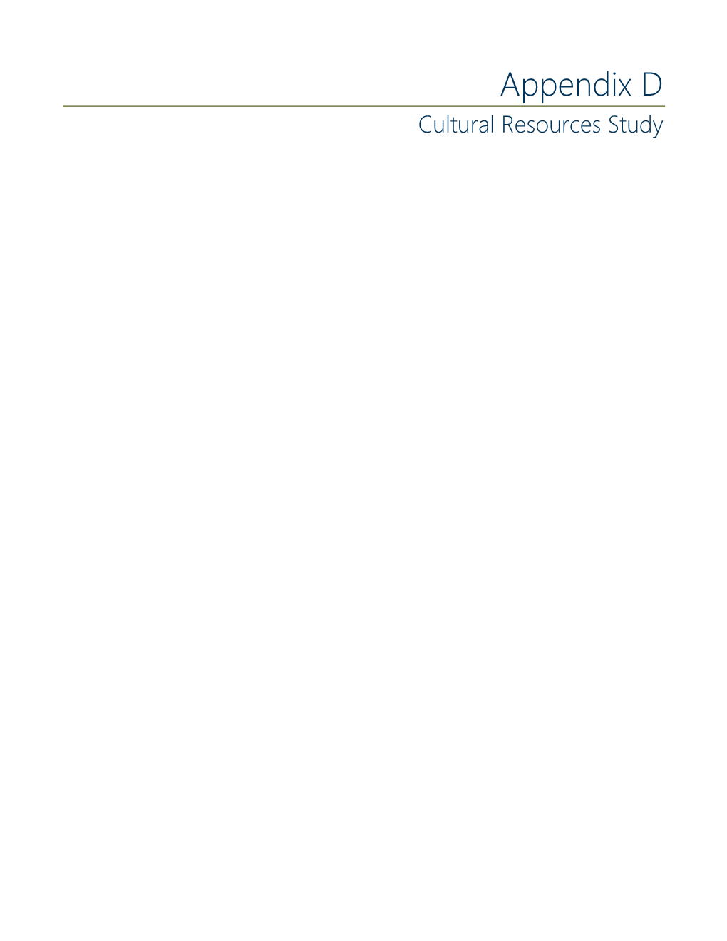 Appendix D Cultural Resources Study