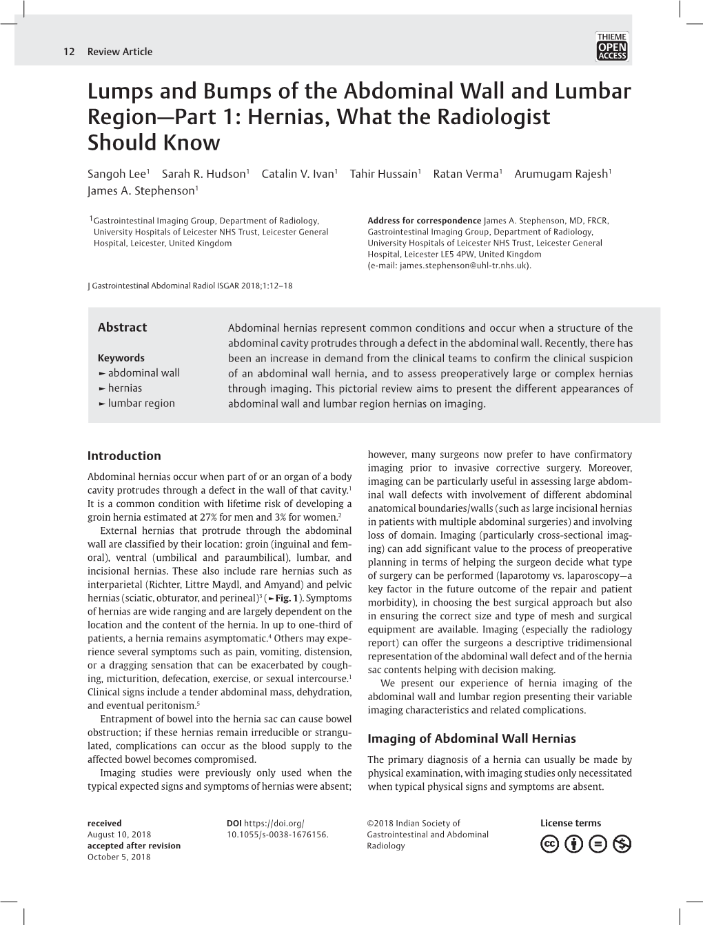 Lumps and Bumps of the Abdominal Wall and Lumbar Region—Part 1: Hernias, What the Radiologist Should Know