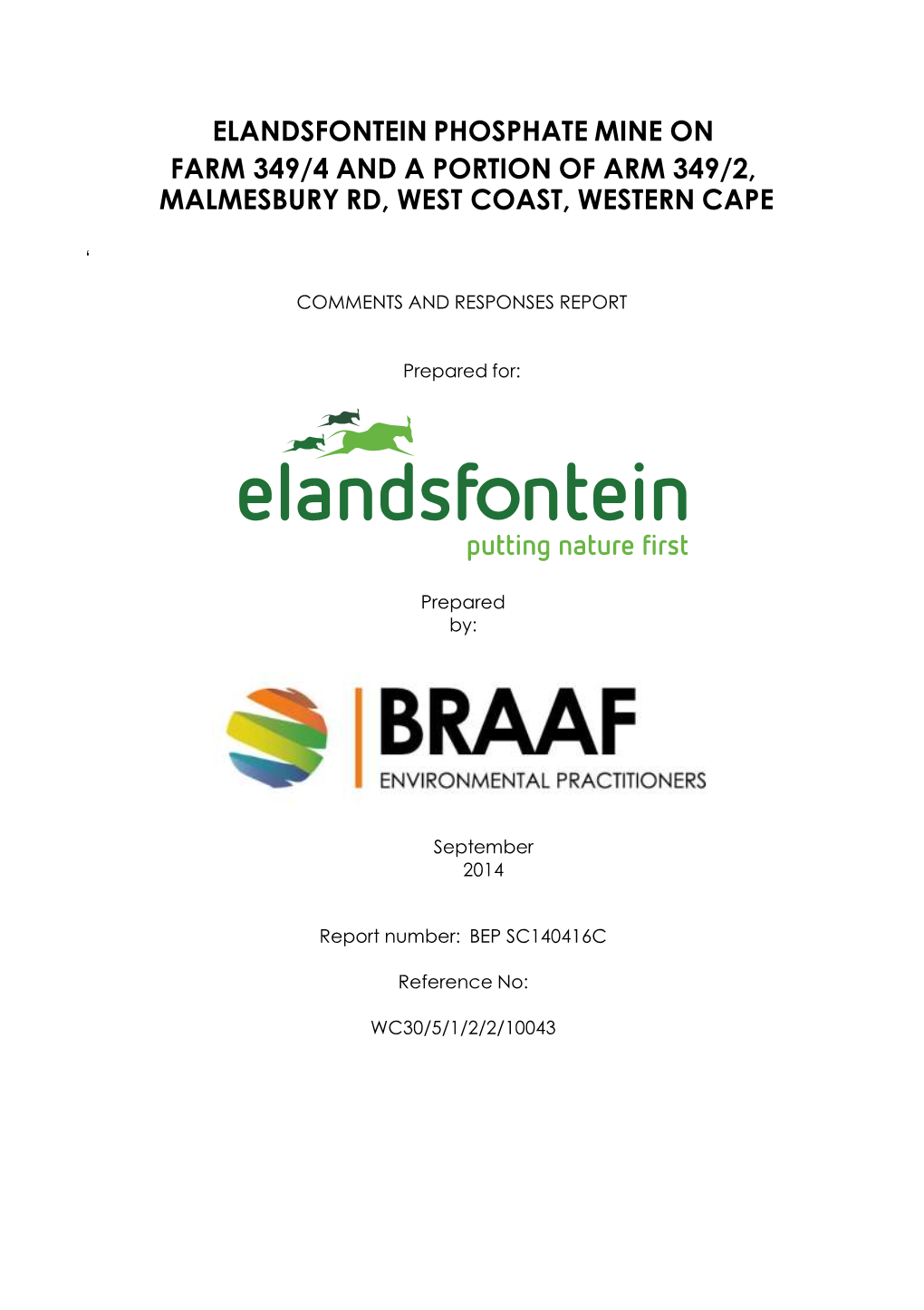 Elandsfontein Phosphate Mine on Farm 349/4 and a Portion of Arm 349/2, Malmesbury Rd, West Coast, Western Cape