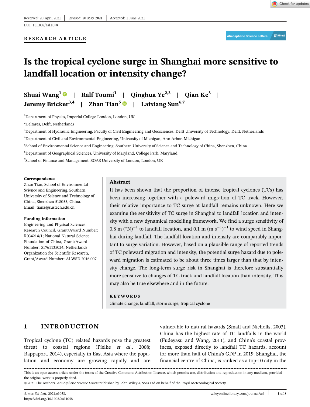 Is the Tropical Cyclone Surge in Shanghai More Sensitive to Landfall Location Or Intensity Change?