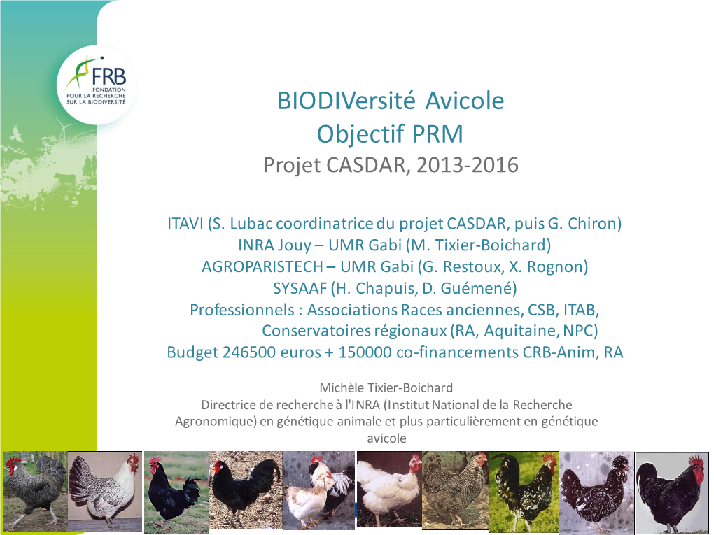Biodiversité Avicole Objectif PRM Projet CASDAR, 2013-2016