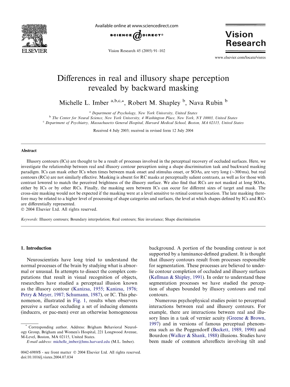 Differences in Real and Illusory Shape Perception Revealed by Backward