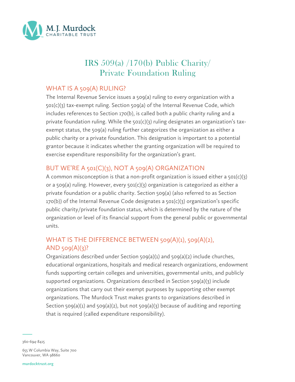 IRS 509(A) /170(B) Public Charity/ Private Foundation Ruling