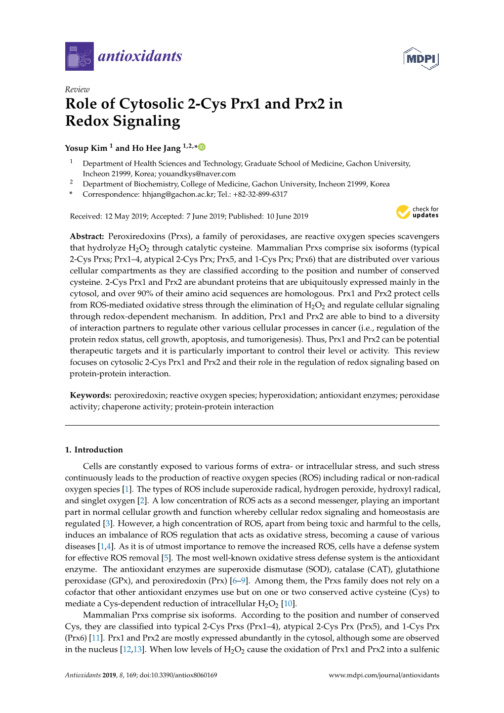 Role of Cytosolic 2-Cys Prx1 and Prx2 in Redox Signaling