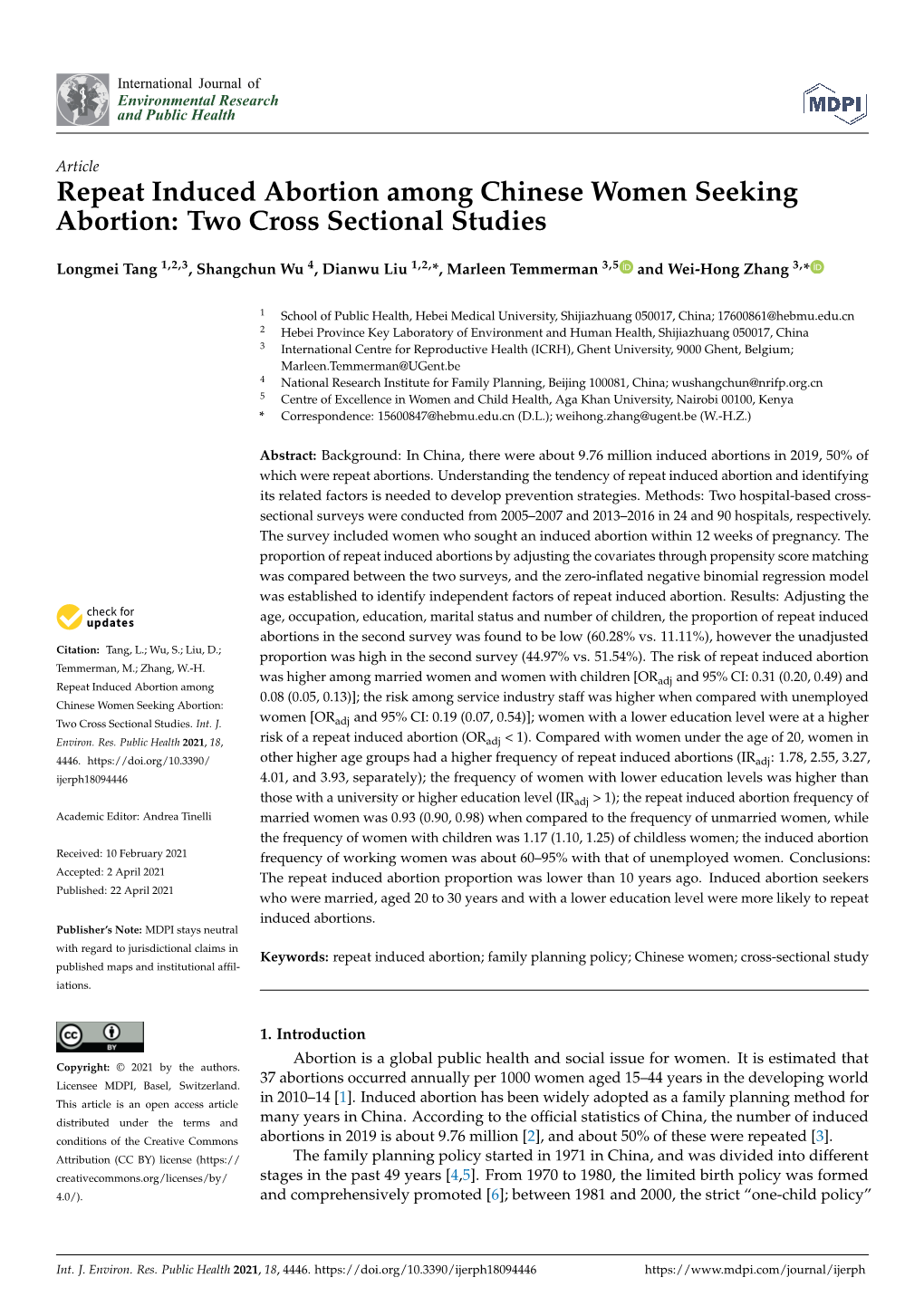 Repeat Induced Abortion Among Chinese Women Seeking Abortion: Two Cross Sectional Studies