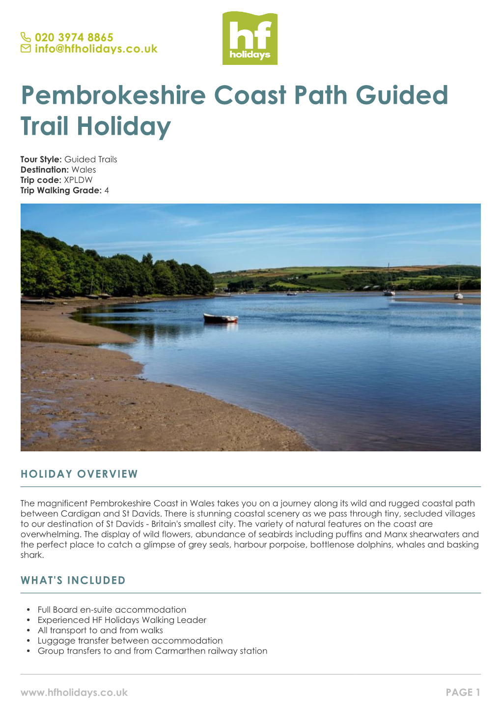 Pembrokeshire Coast Path Guided Trail Holiday