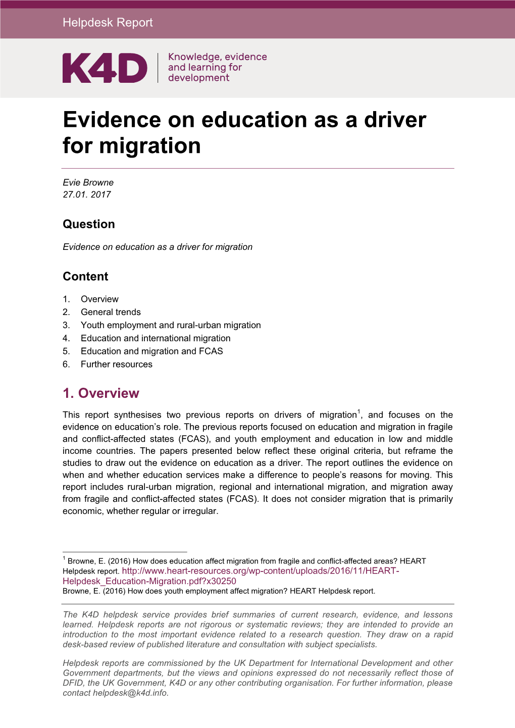 Evidence on Education As a Driver for Migration