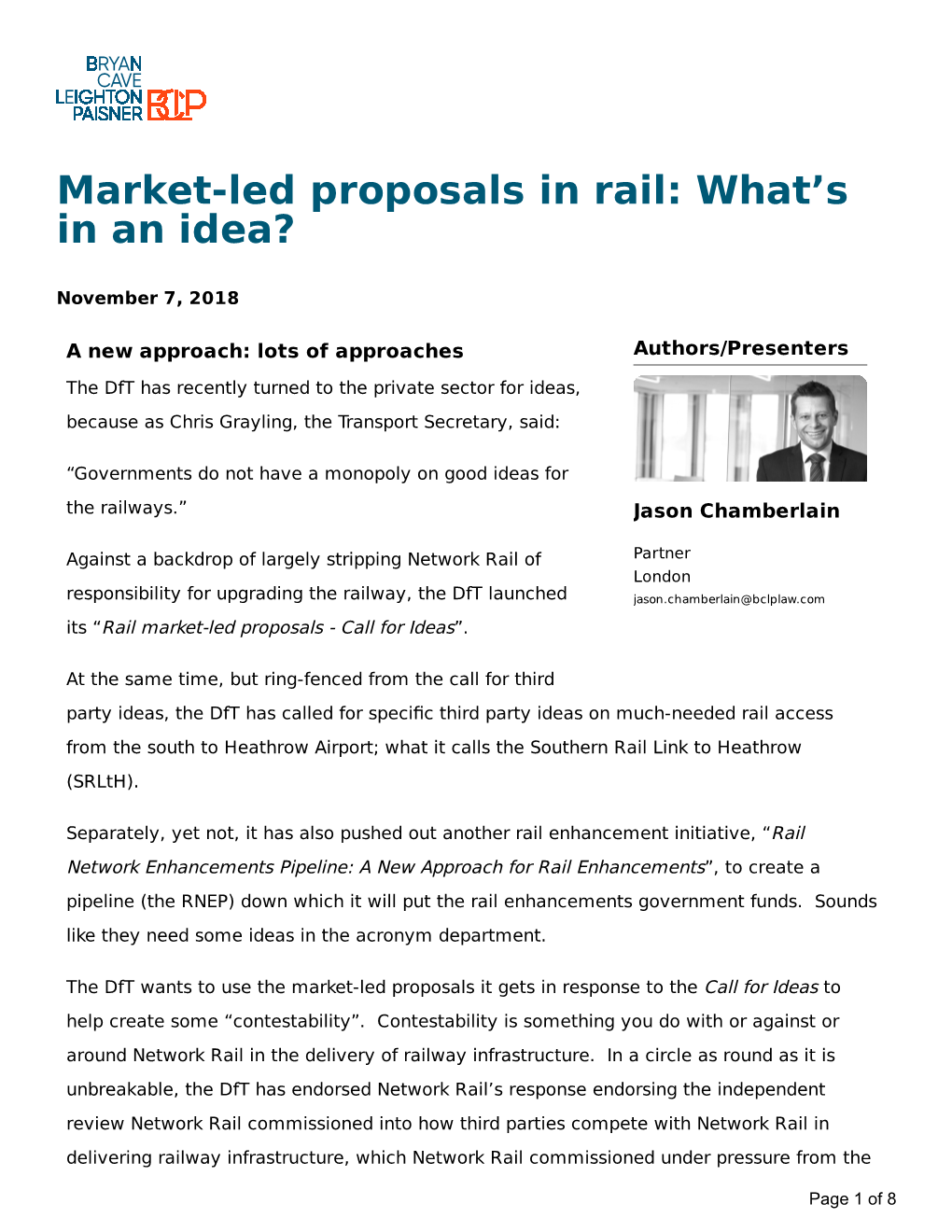 Market-Led Proposals in Rail: What's in an Idea?
