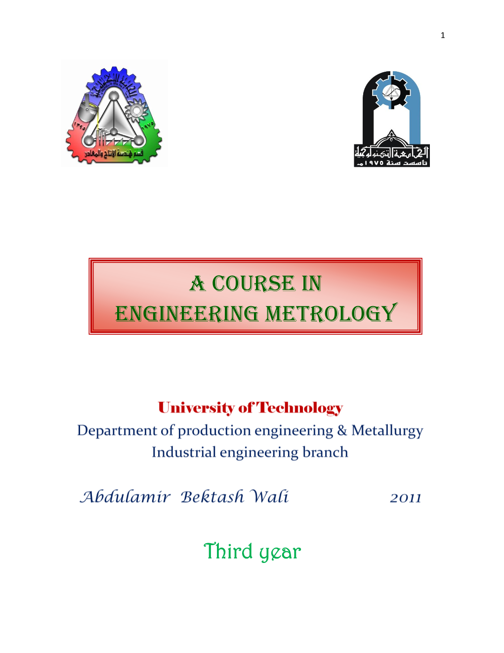 A Course in Engineering Metrology
