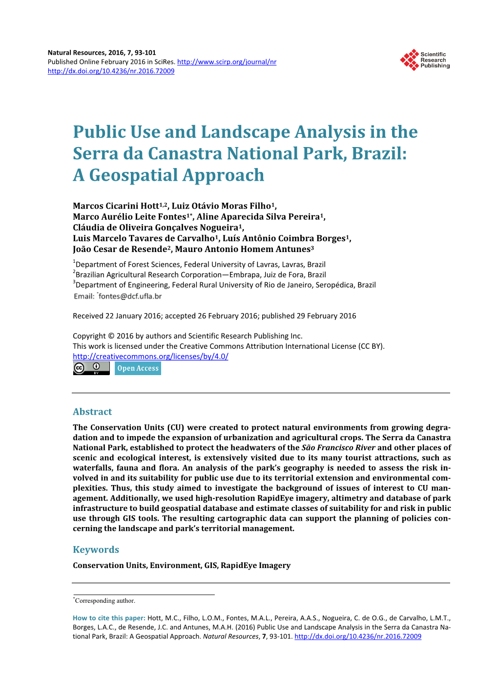 Public Use and Landscape Analysis in the Serra Da Canastra National Park, Brazil: a Geospatial Approach