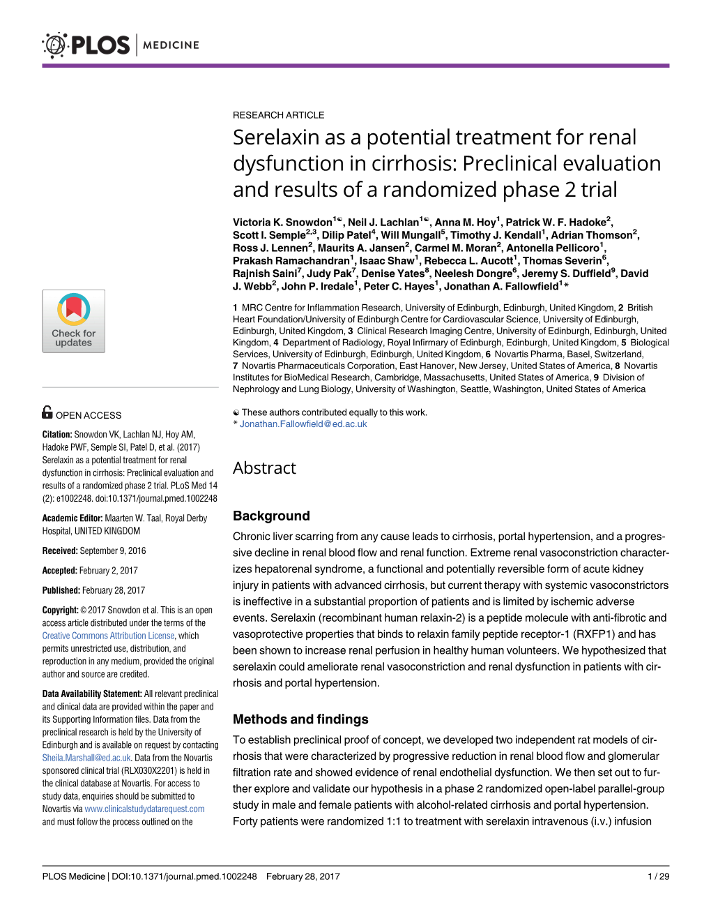 Serelaxin As a Potential Treatment for Renal Dysfunction in Cirrhosis: Preclinical Evaluation and Results of a Randomized Phase 2 Trial