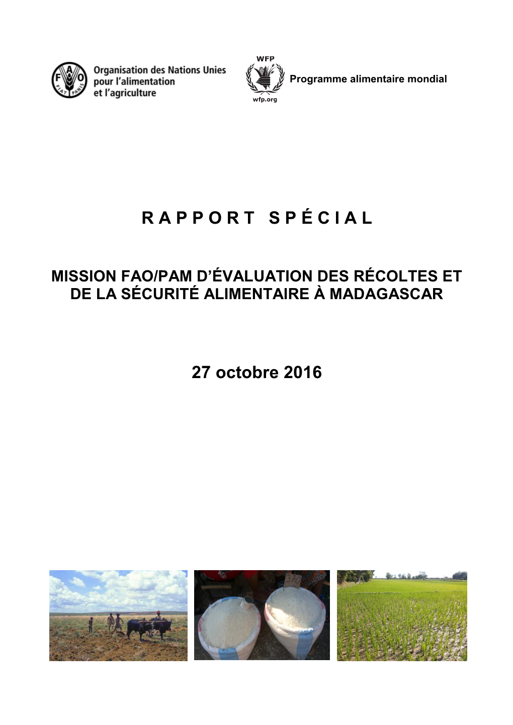 Mission Fao/Pam D'évaluation Des Récoltes Et De La Sécurité