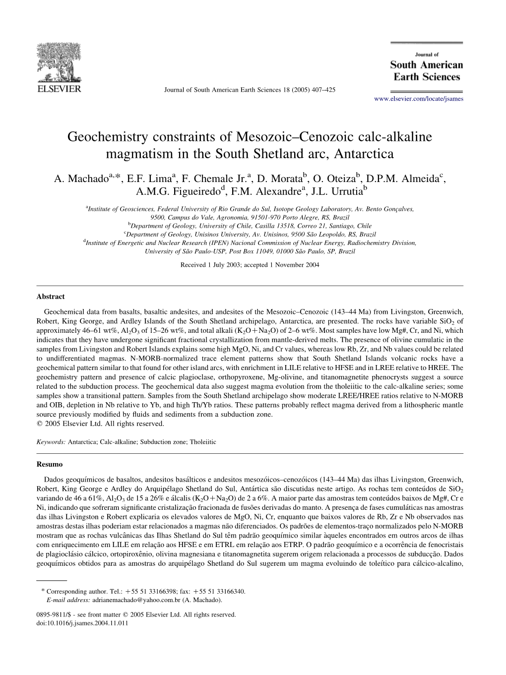 Geochemistry Constraints of Mesozoic–Cenozoic Calc-Alkaline Magmatism in the South Shetland Arc, Antarctica