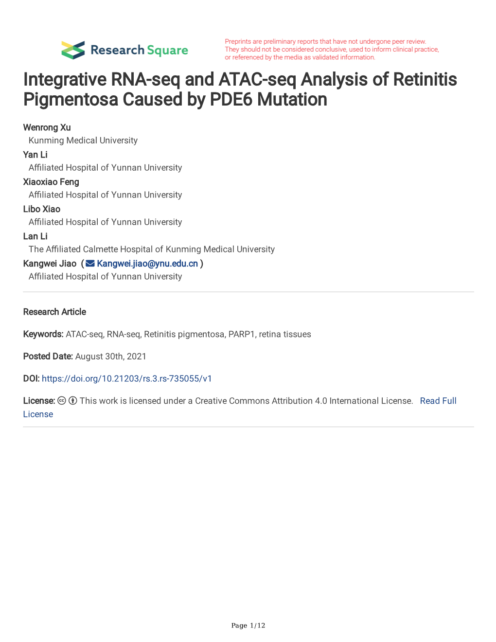 Integrative RNA-Seq and ATAC-Seq Analysis of Retinitis Pigmentosa Caused by PDE6 Mutation