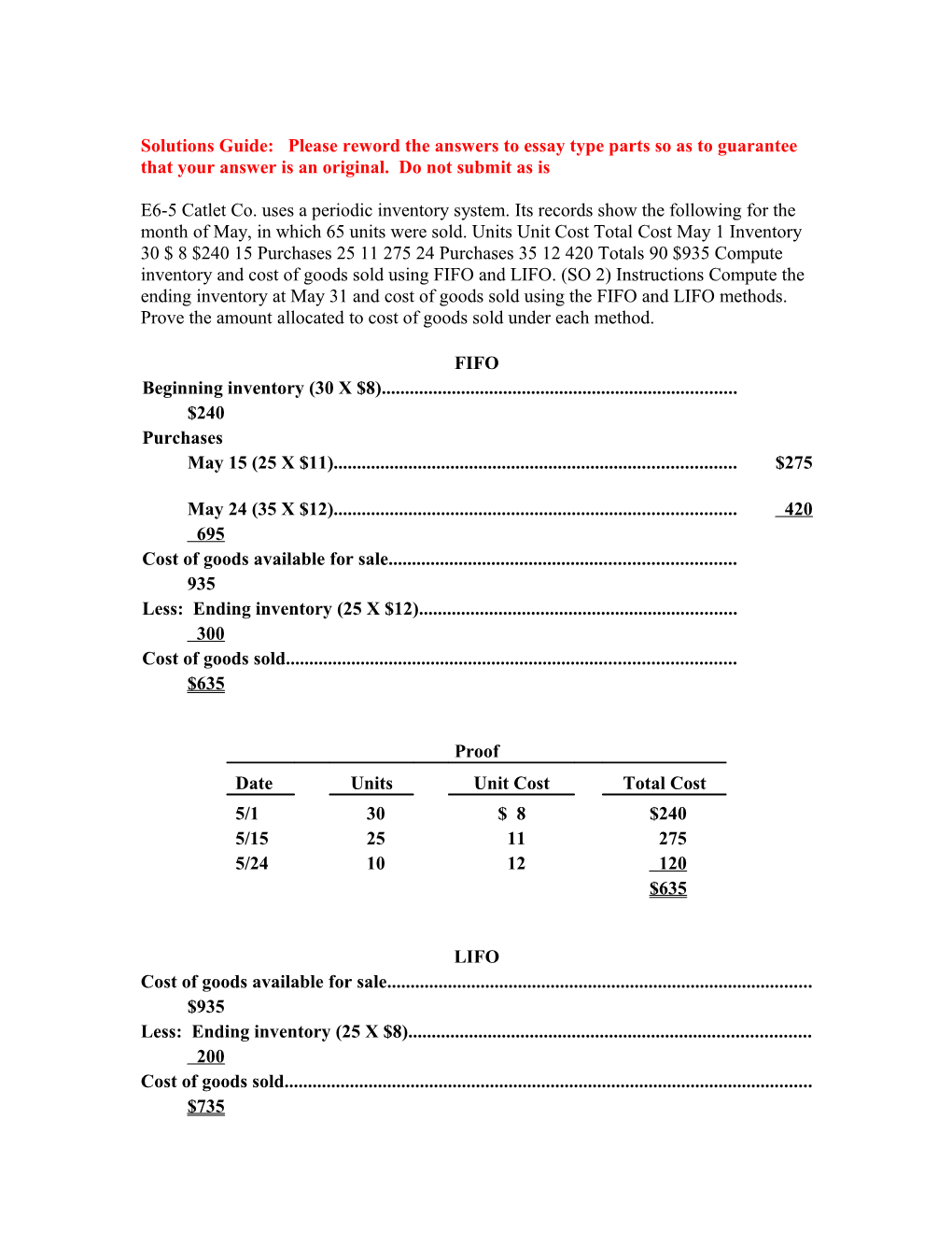 Solutions Guide: Please Reword the Answers to Essay Type Parts So As to Guarantee That s1