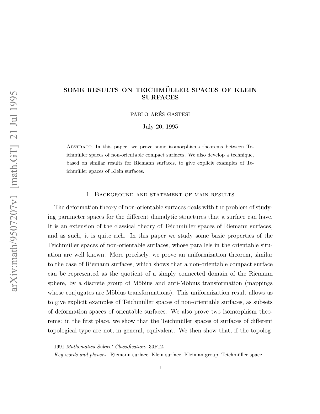 Arxiv:Math/9507207V1 [Math.GT] 21 Jul 1995 Oooia Yeaent Ngnrl Qiaet Ete Hwthat Show Then We Equivalent