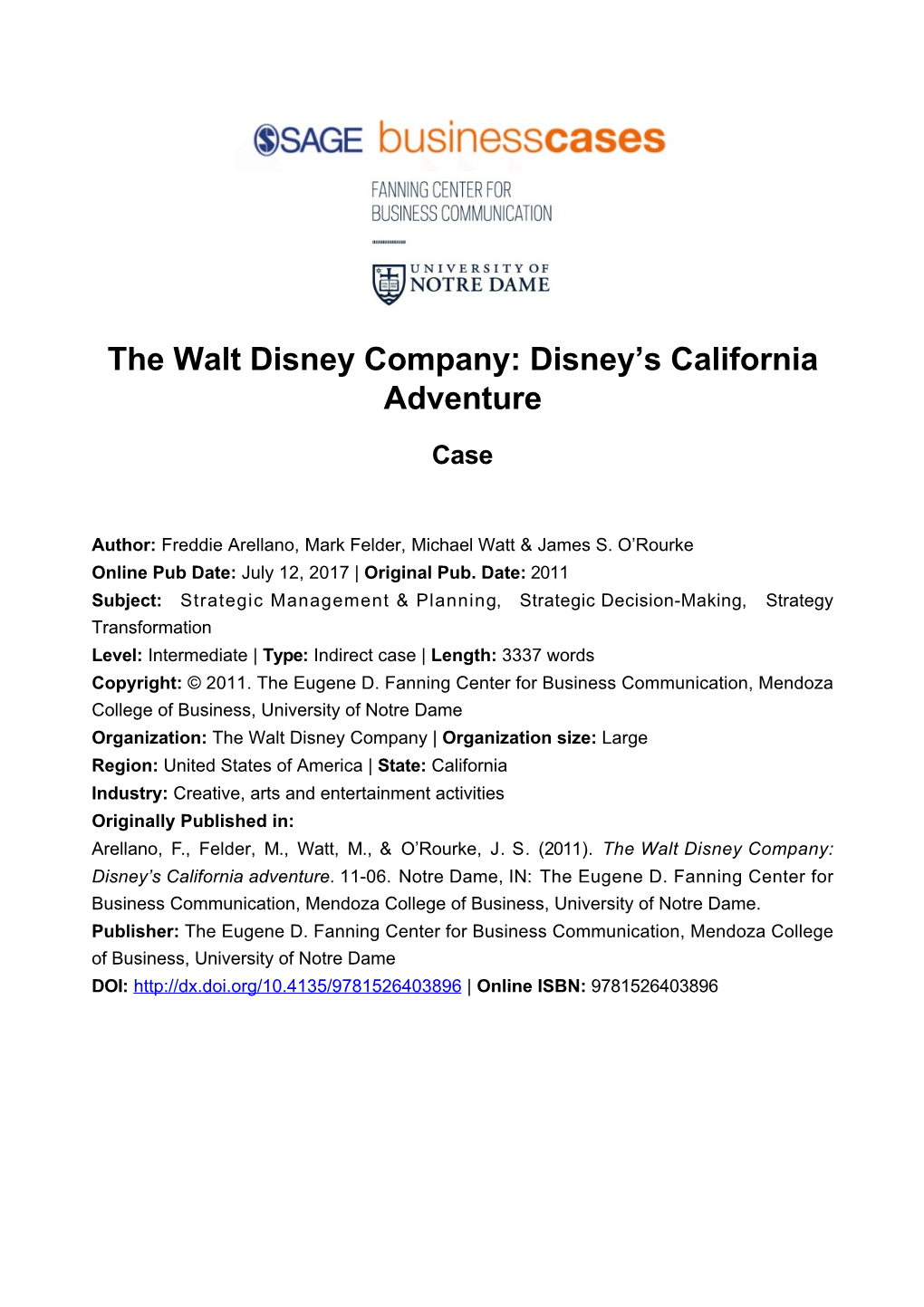 The Walt Disney Company: Disney's California Adventure