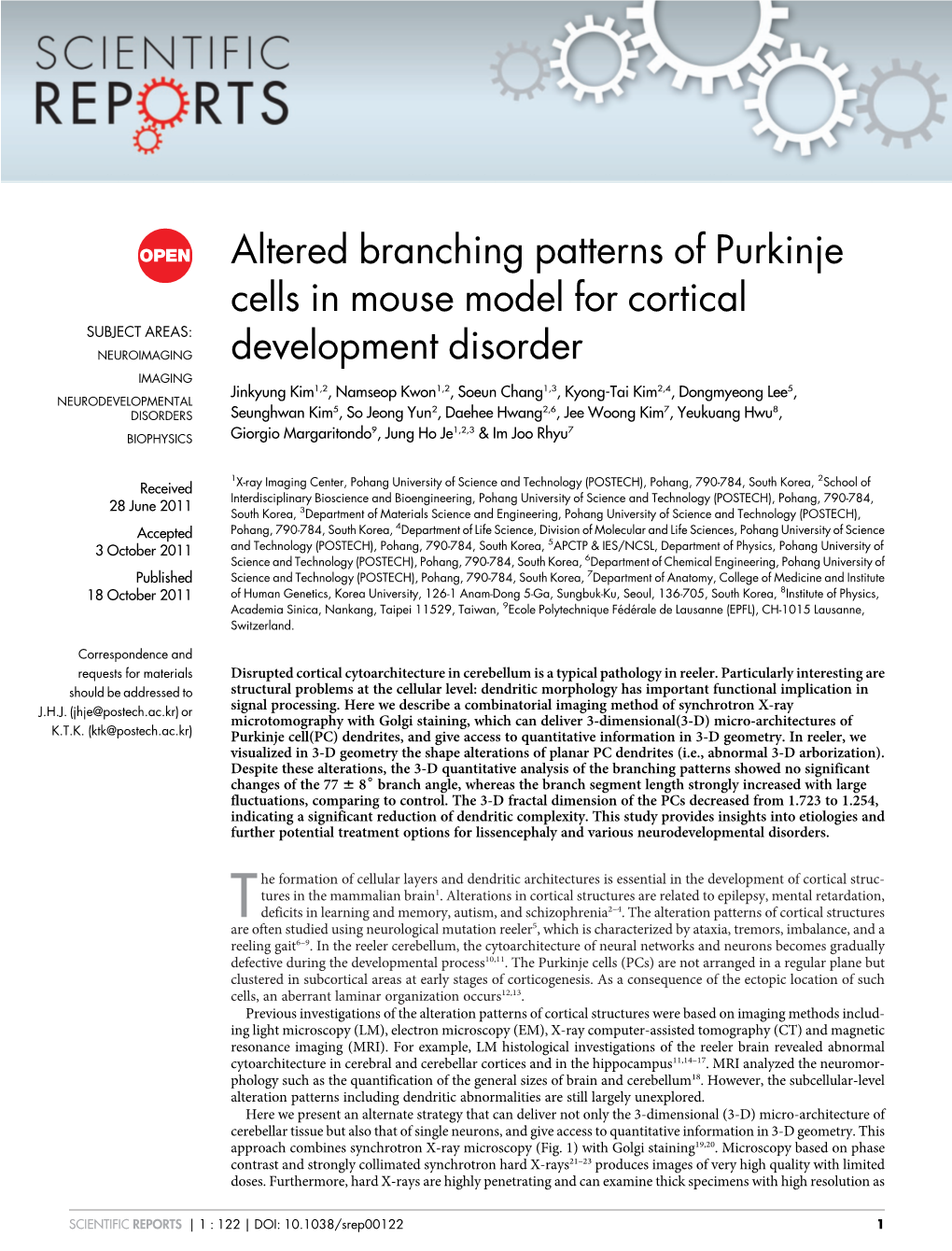 Altered Branching Patterns of Purkinje Cells in Mouse Model for Cortical Development Disorder