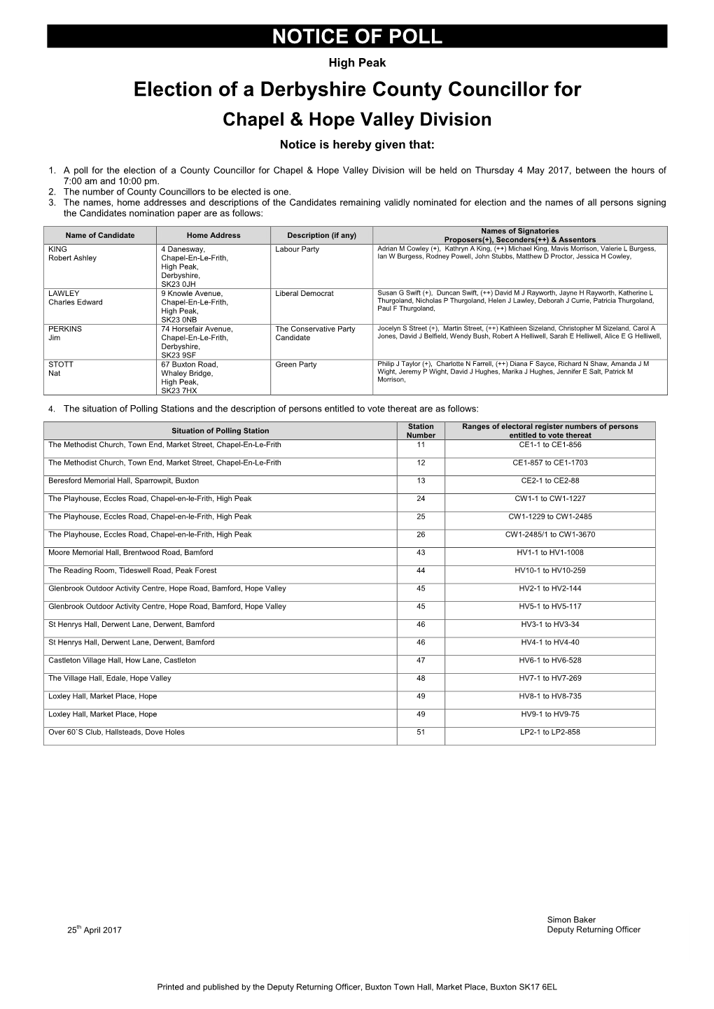 Notice of Poll Chapel and Hope Valley