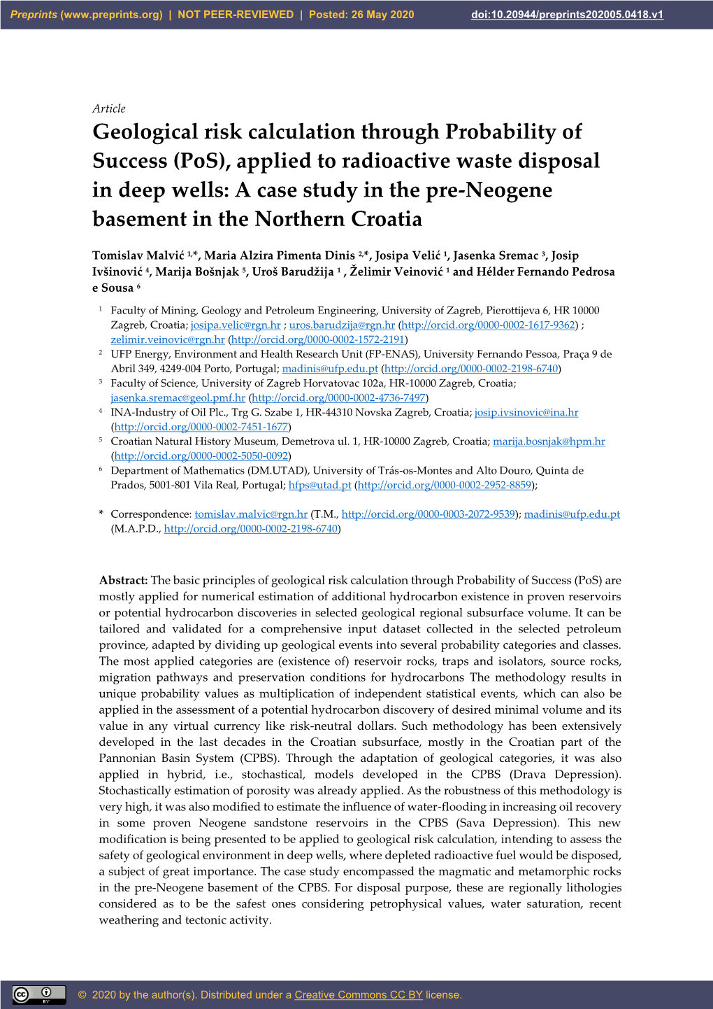 (Pos), Applied to Radioactive Waste Disposal in Deep Wells: a Case Study in the Pre-Neogene Basement in the Northern Croatia