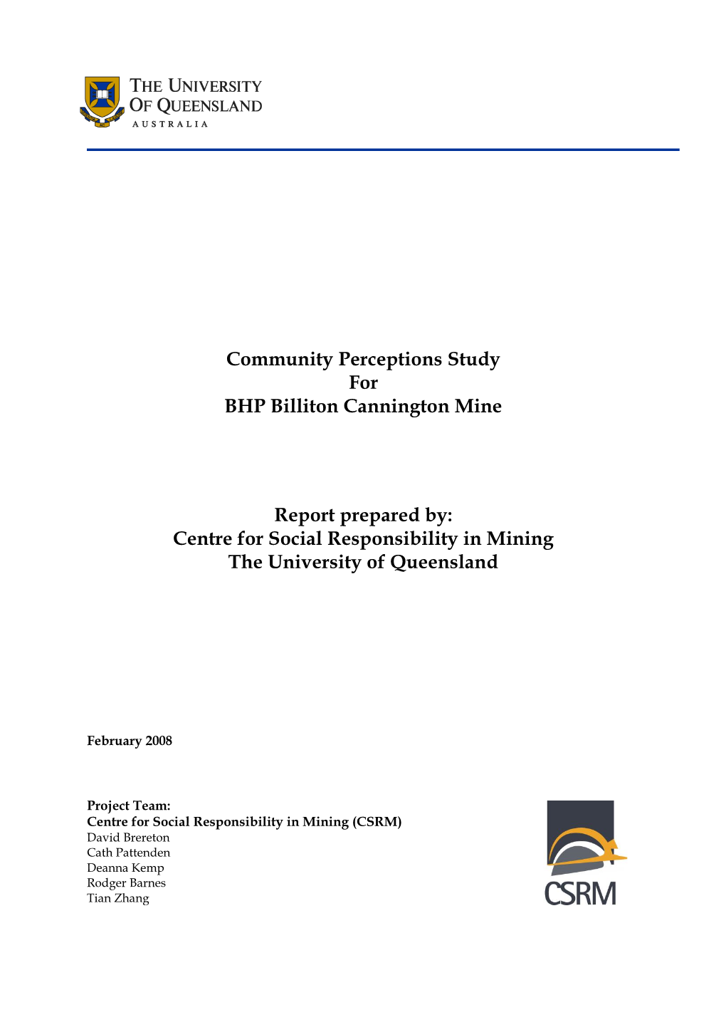 Community Perceptions Study for BHP Billiton Cannington Mine