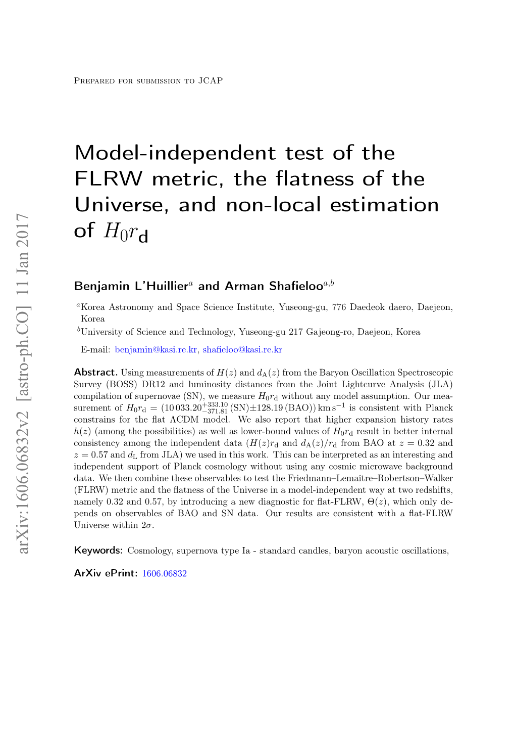 Model-Independent Test of the FLRW Metric, the Flatness of the Universe