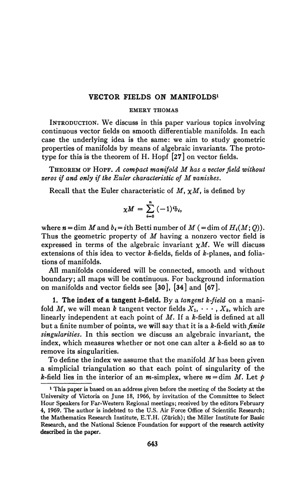 Vector Fields on Manifolds1