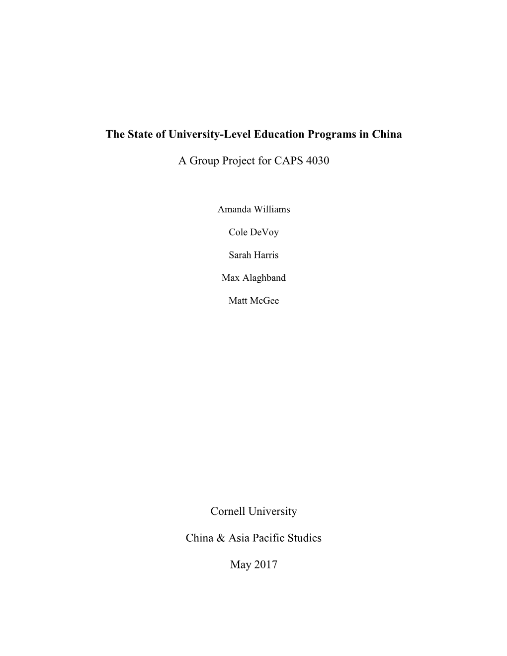 The State of University-Level Education Programs in China A