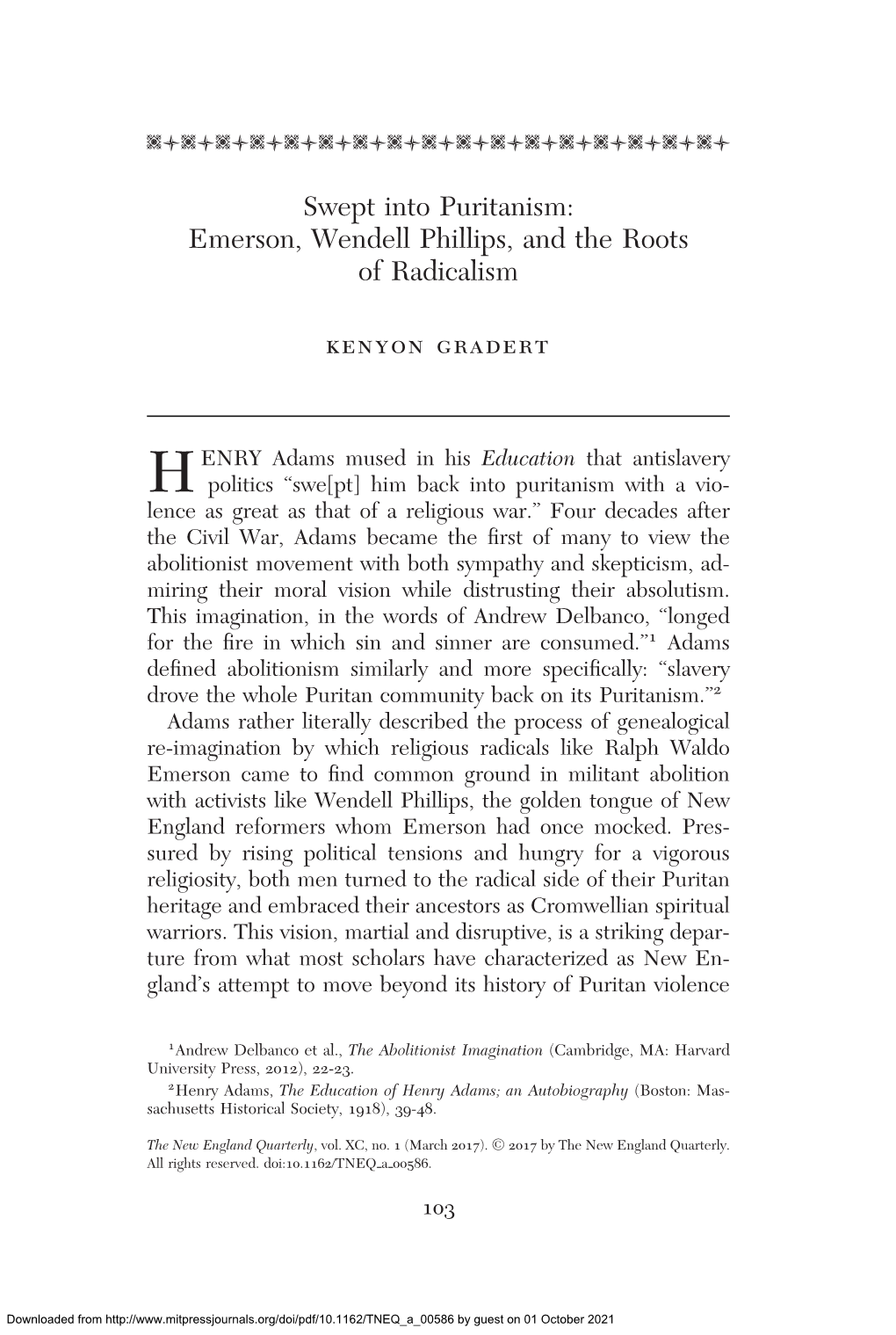 Swept Into Puritanism: Emerson, Wendell Phillips, and the Roots of Radicalism