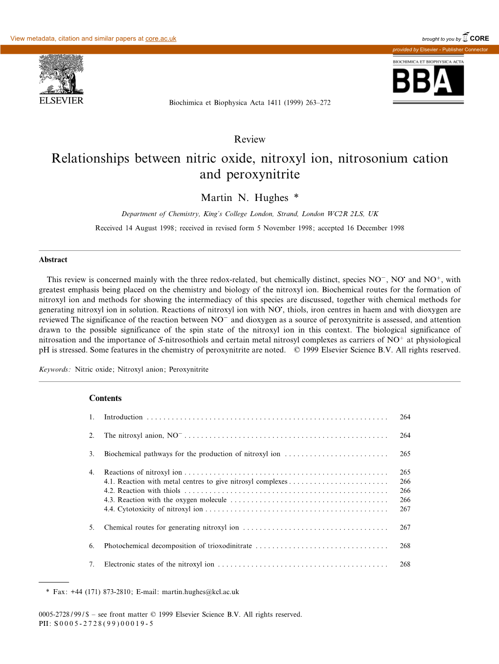 Relationships Between Nitric Oxide, Nitroxyl Ion, Nitrosonium Cation and Peroxynitrite