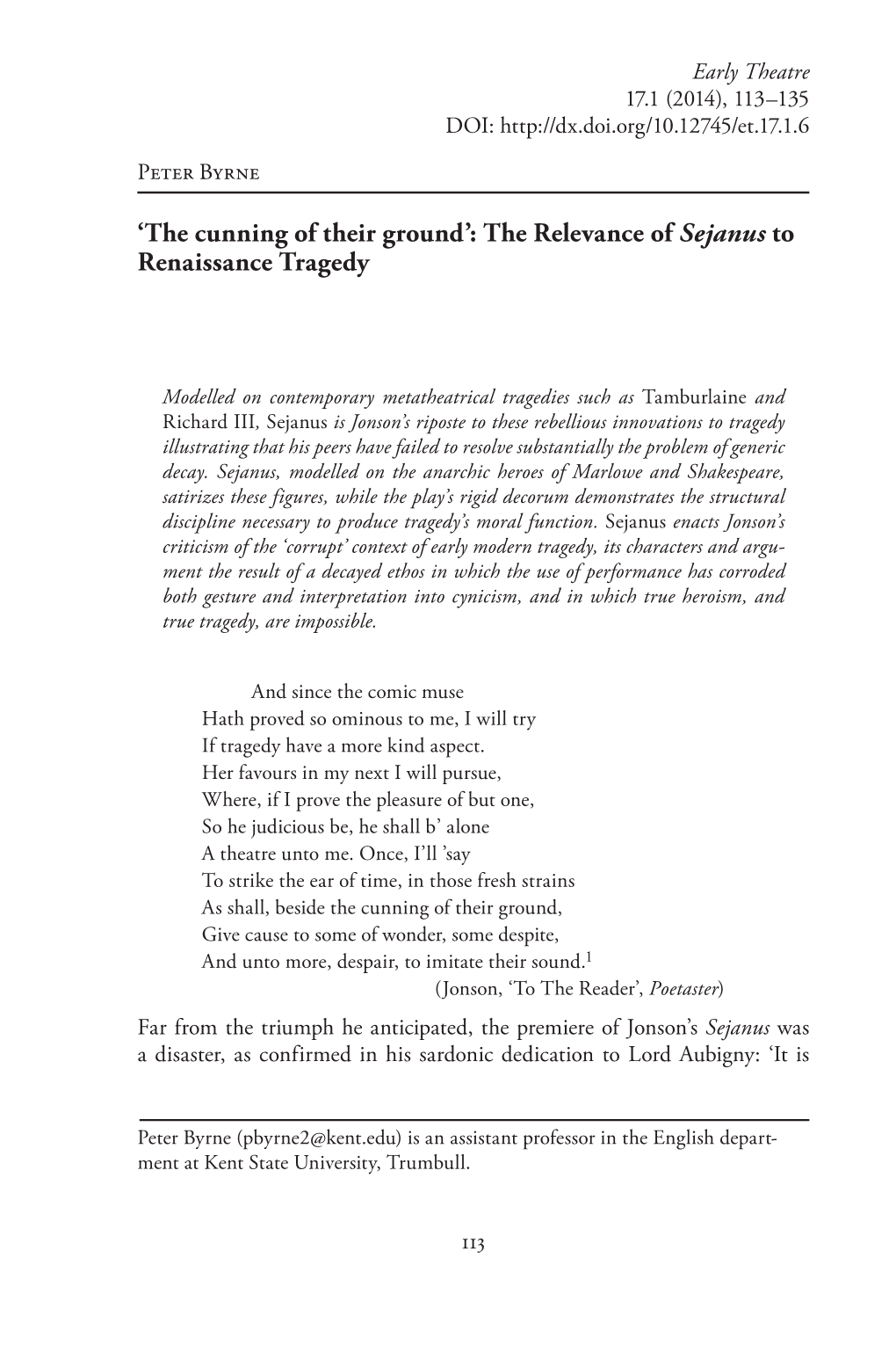 The Relevance of Sejanus to Renaissance Tragedy