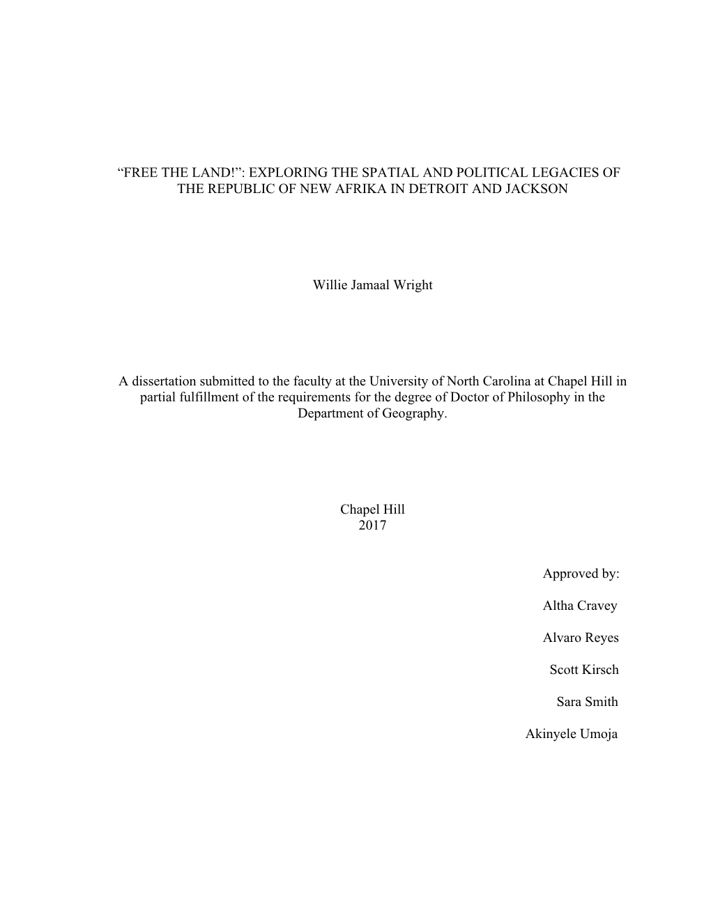 Exploring the Spatial and Political Legacies of the Republic of New Afrika in Detroit and Jackson