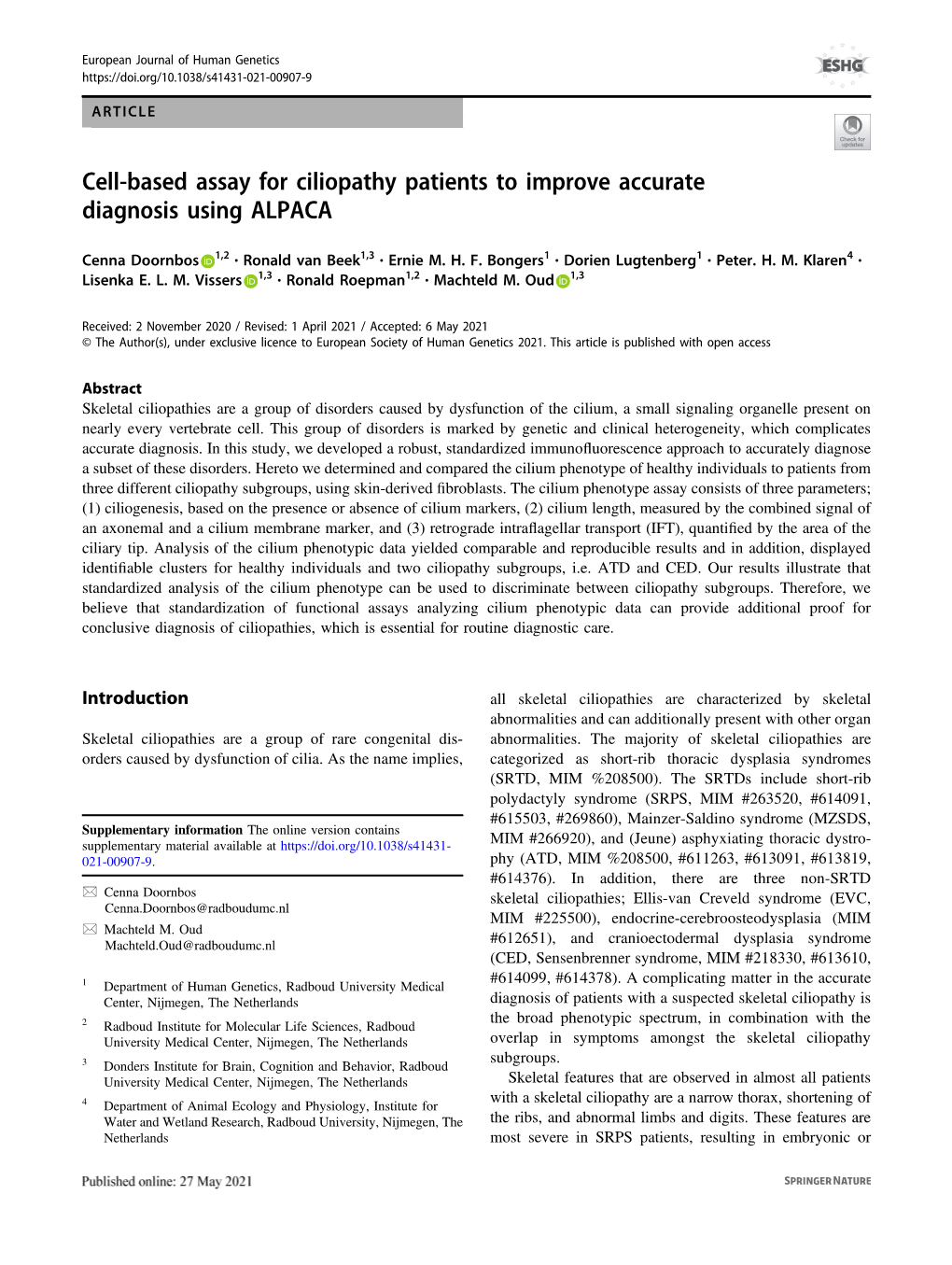 Cell-Based Assay for Ciliopathy Patients to Improve Accurate Diagnosis Using ALPACA