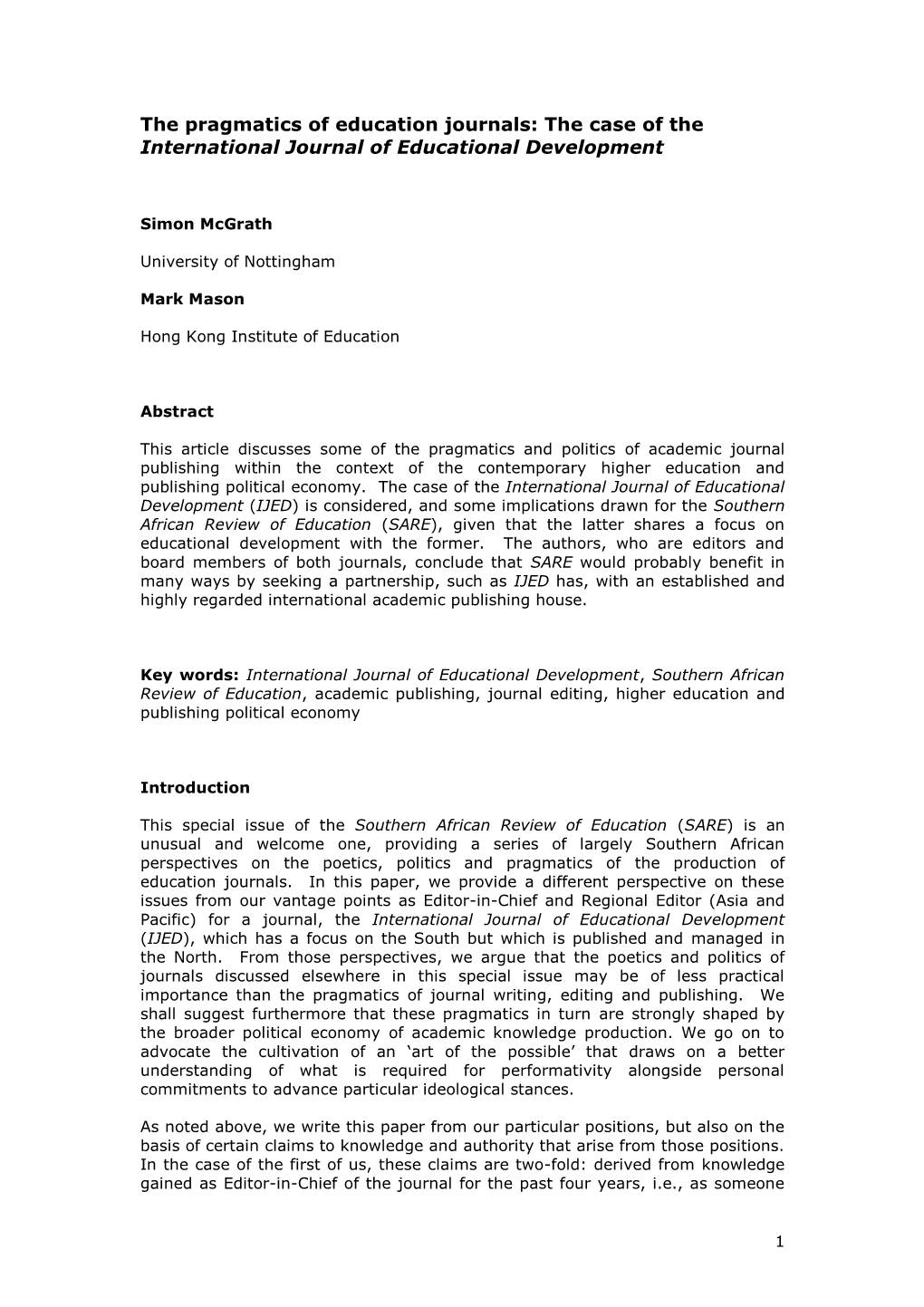 The Case of the International Journal of Educational Development