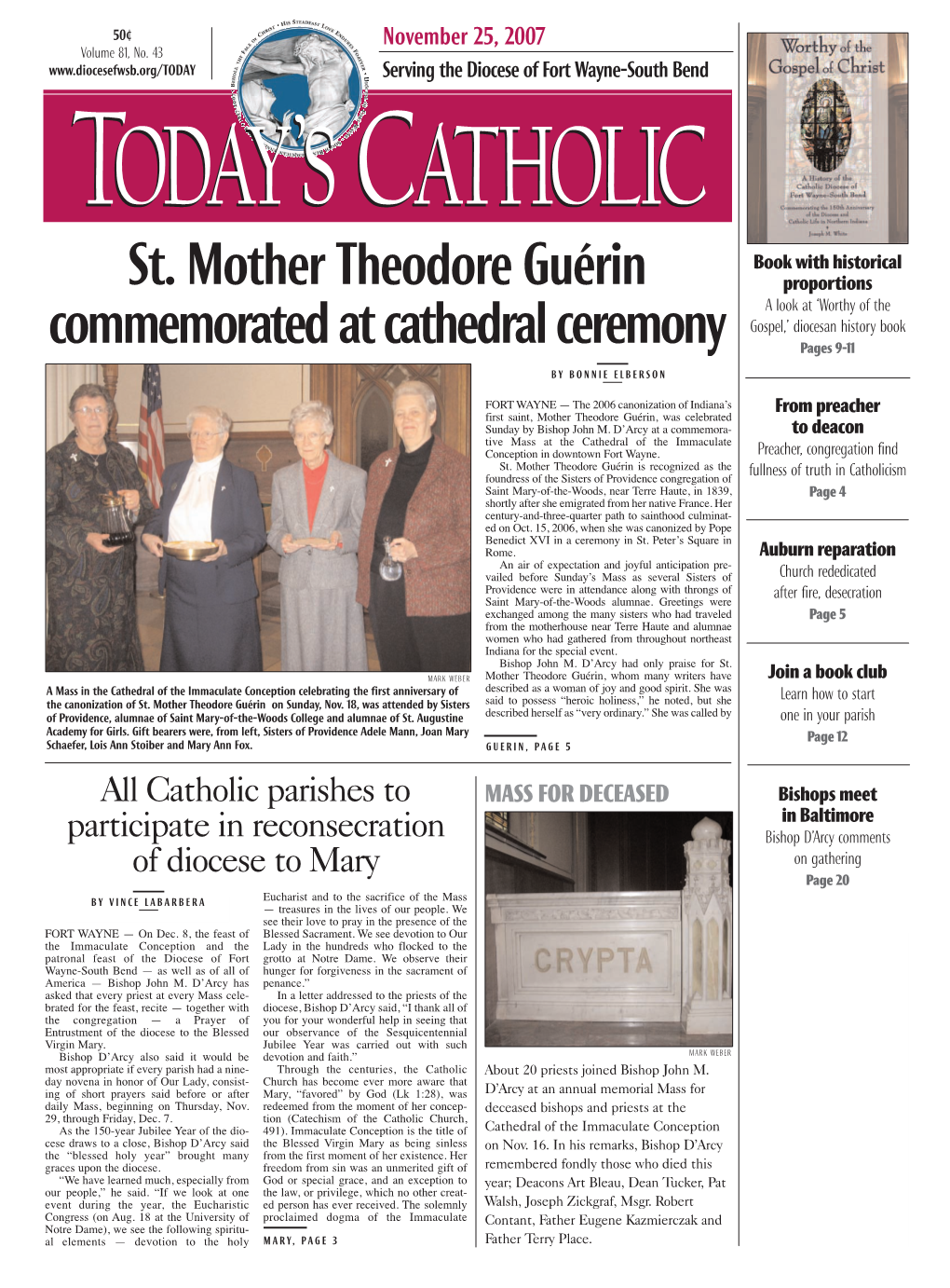 St. Mother Theodore Guérin Commemorated at Cathedral