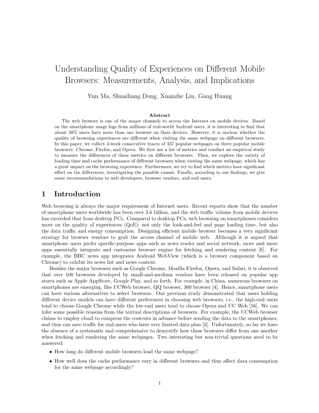 Understanding Quality of Experiences on Different Mobile Browsers