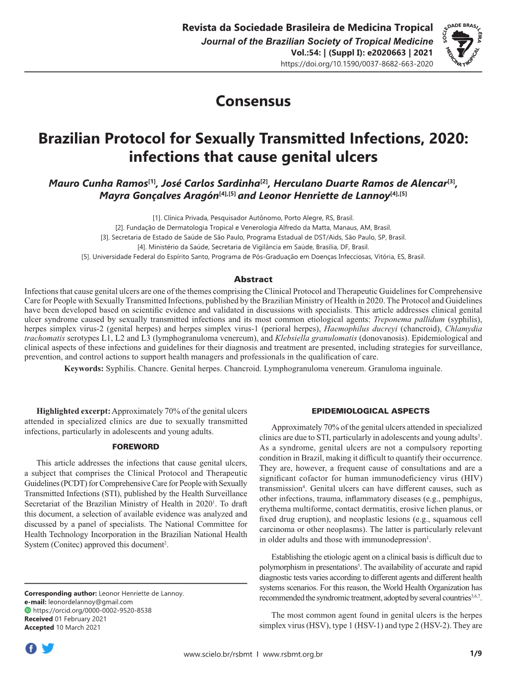 Consensus Brazilian Protocol for Sexually Transmitted Infections, 2020