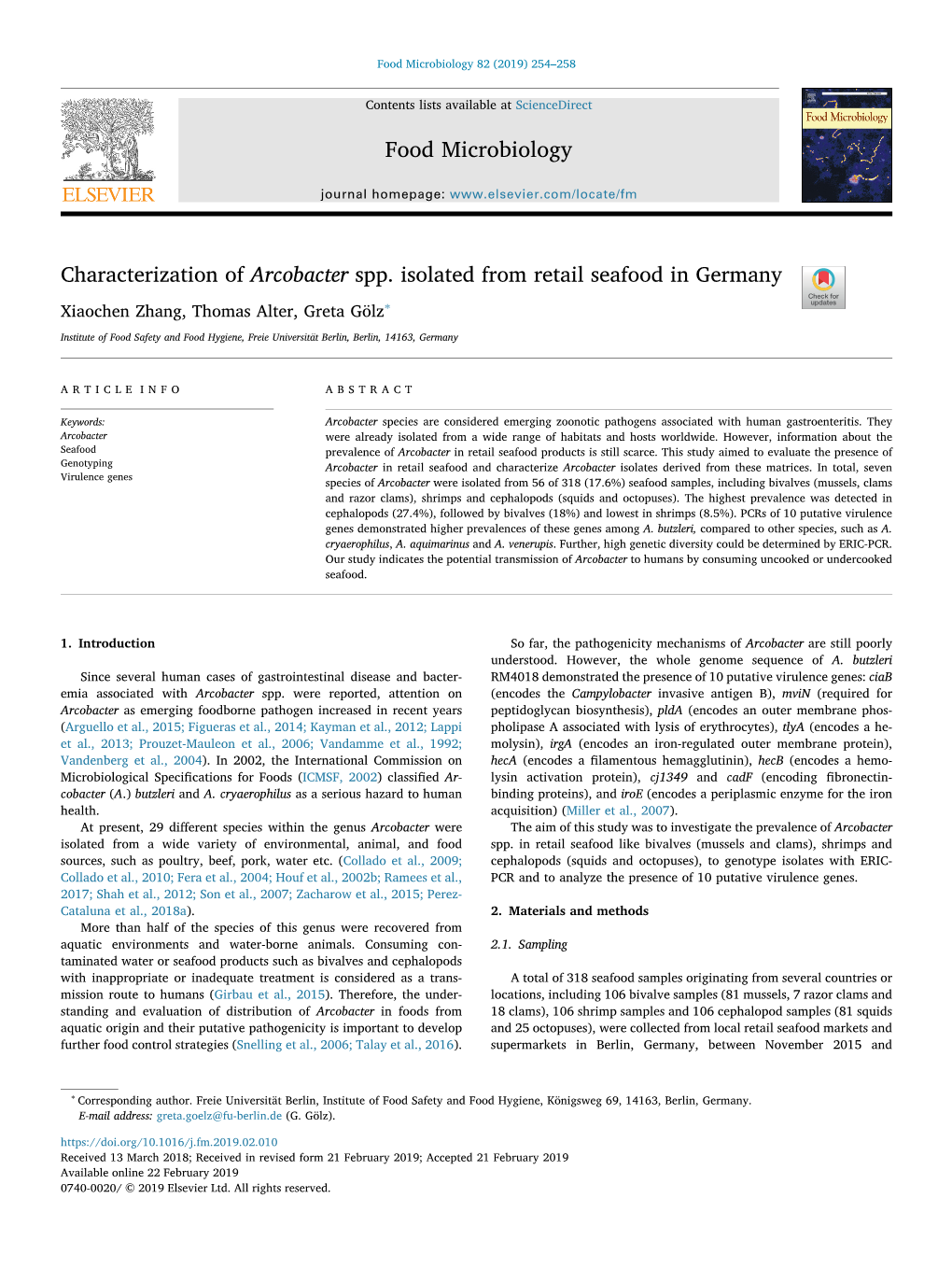 Food Microbiology Characterization of Arcobacter Spp. Isolated from Retail