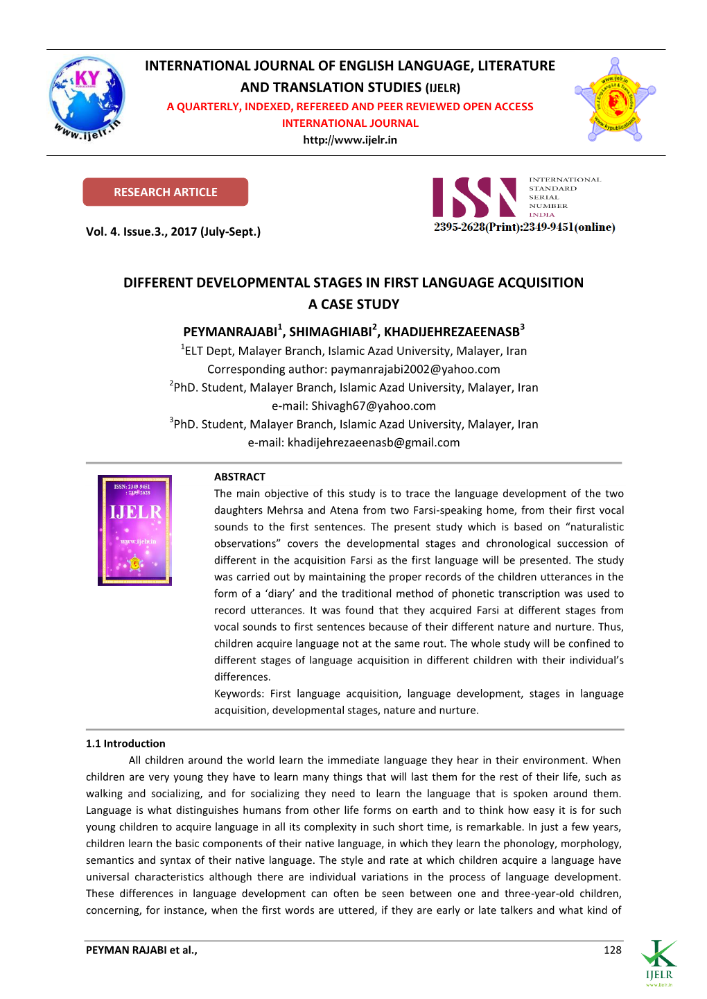Different Developmental Stages in First Language Acquisition a Case Study