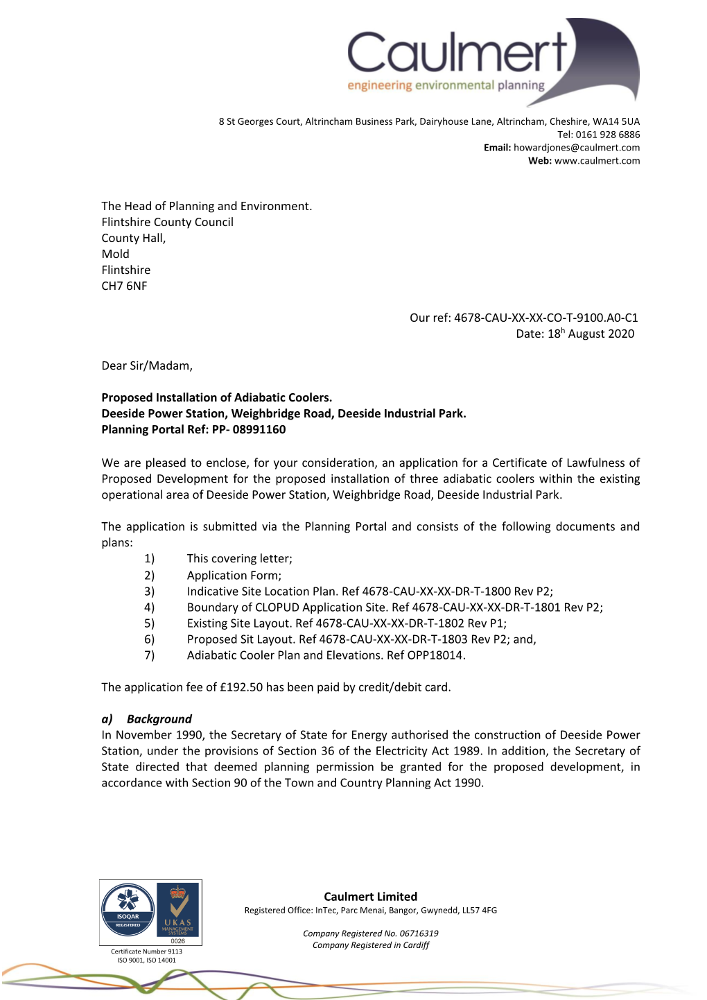 Covering Letter. Ref 4678-CAU-XX