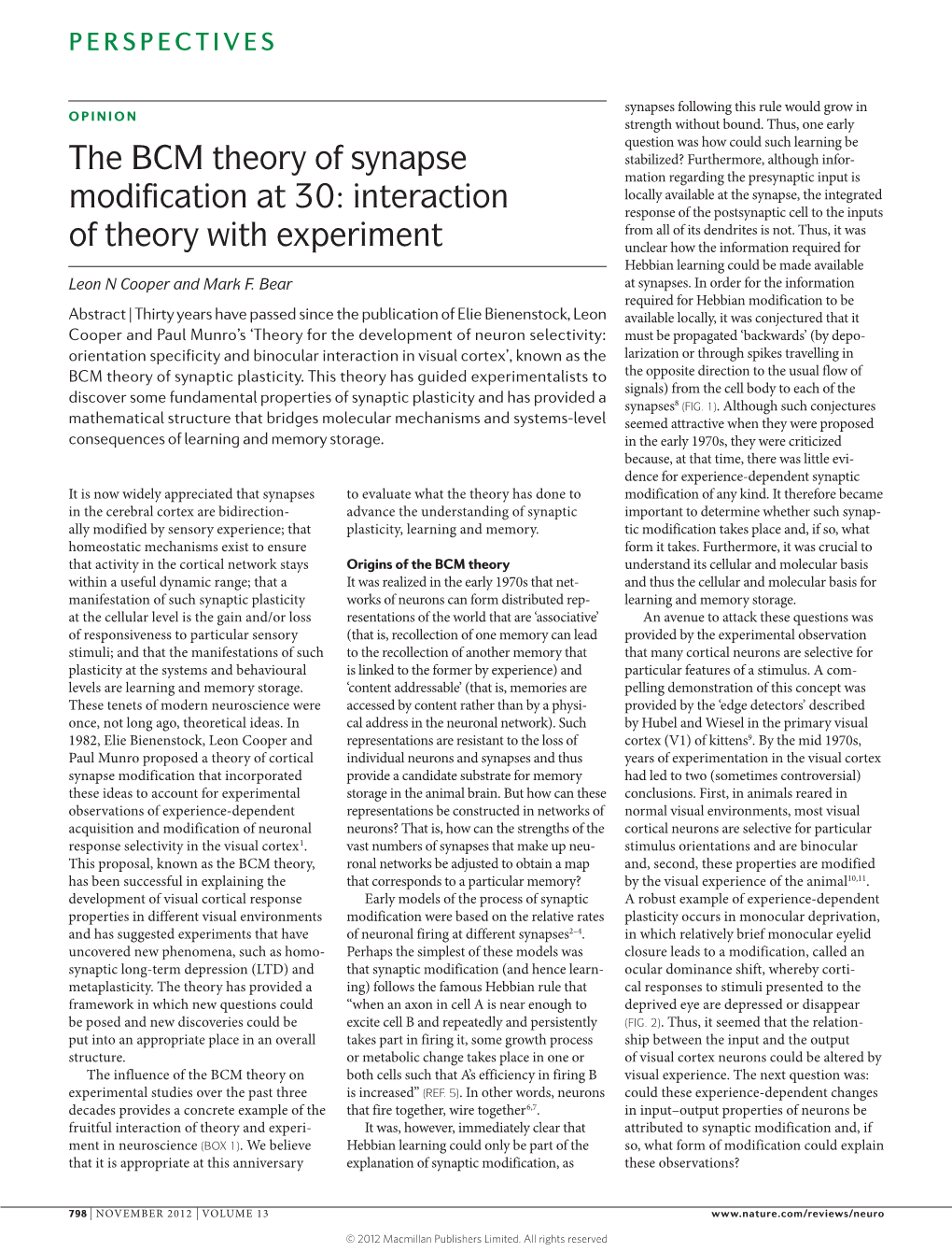 The BCM Theory of Synapse Modification at 30