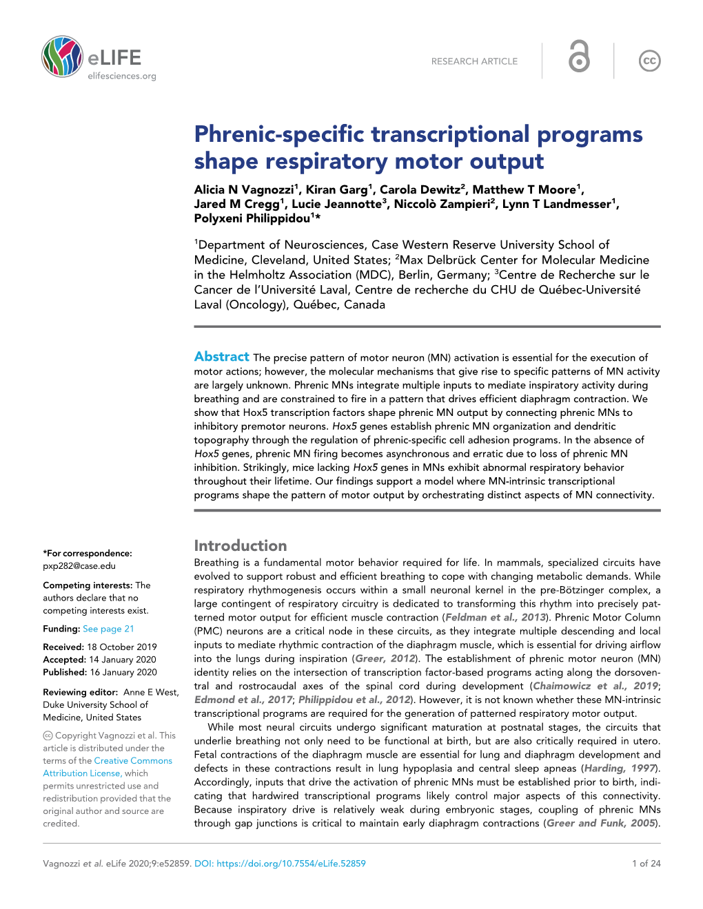 Phrenic-Specific Transcriptional Programs Shape Respiratory Motor
