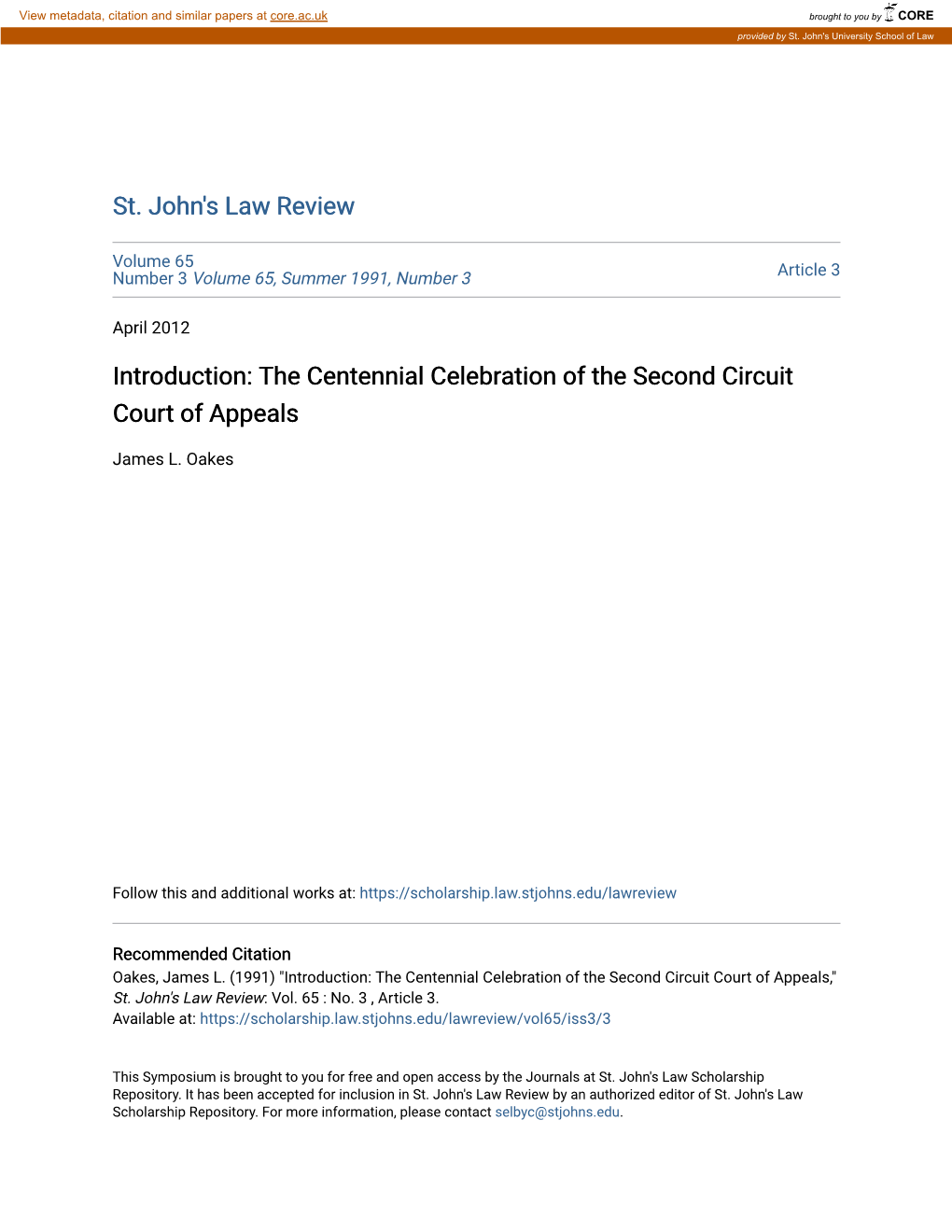 The Centennial Celebration of the Second Circuit Court of Appeals