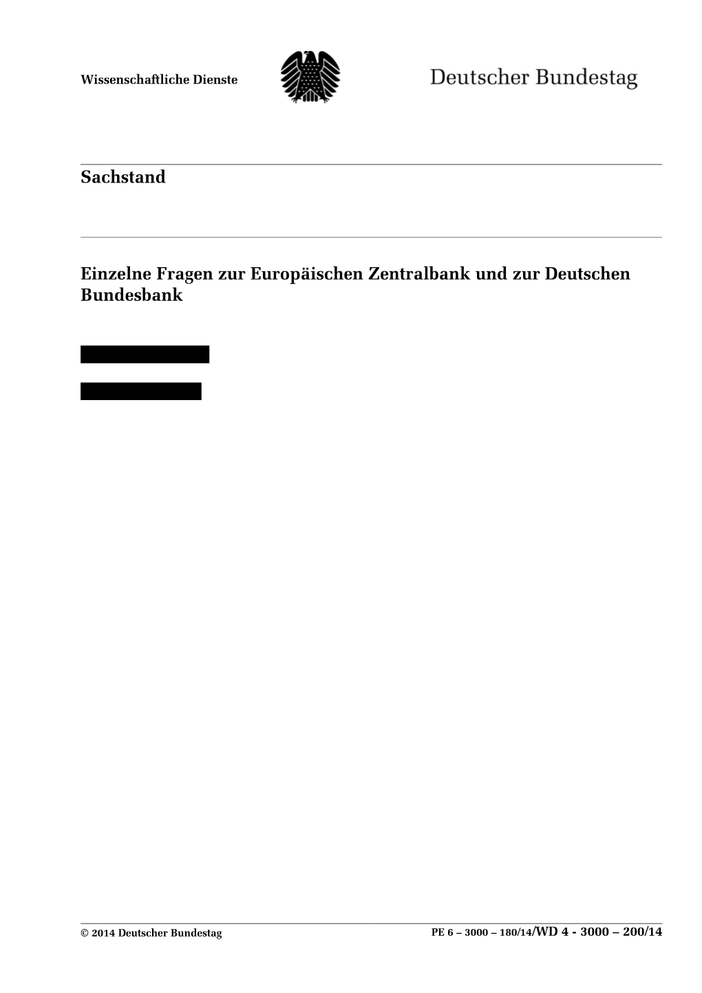 Einzelne Fragen Zur Europäischen Zentralbank Und Zur Deutschen Bundesbank