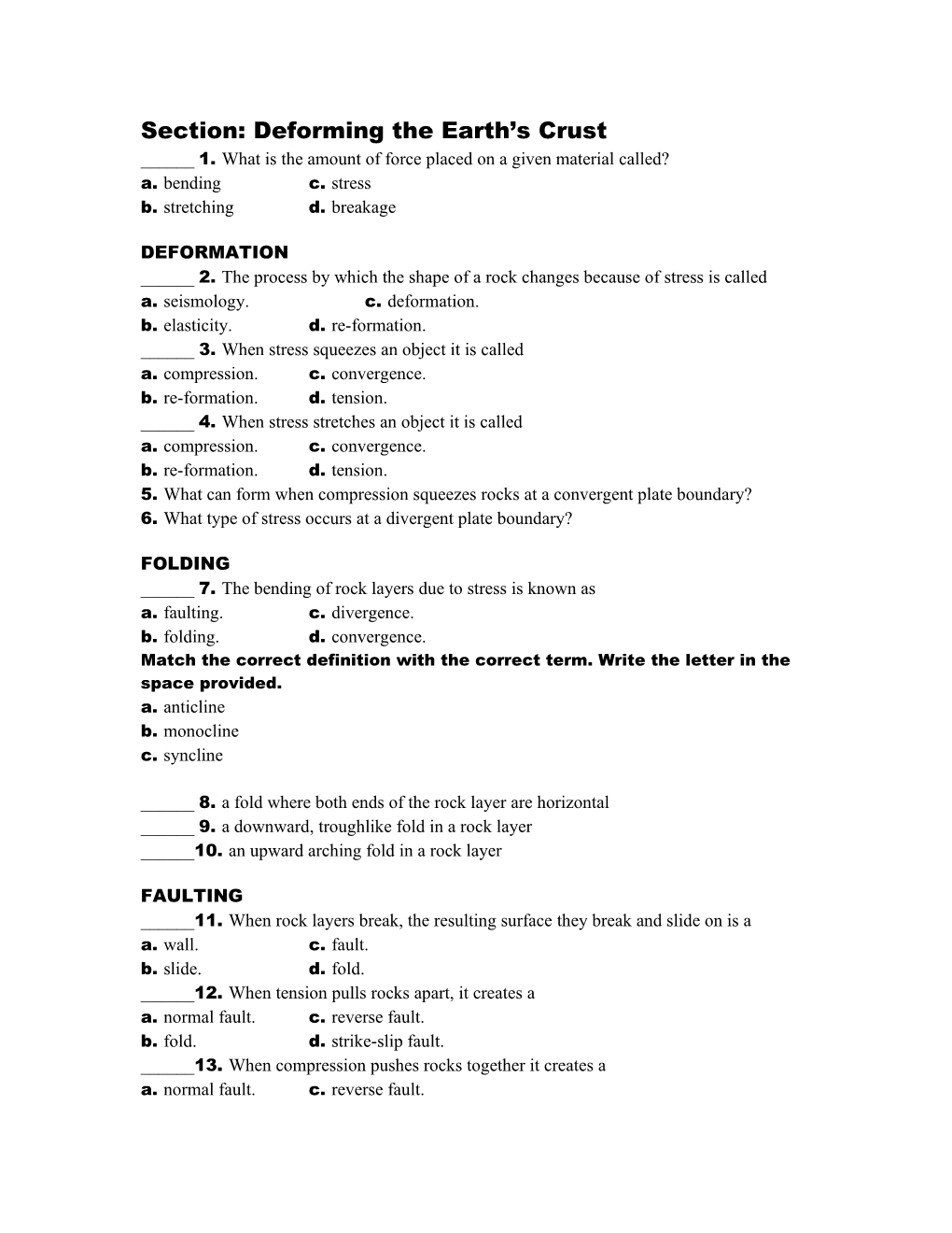 Section: Deforming the Earth S Crust s1