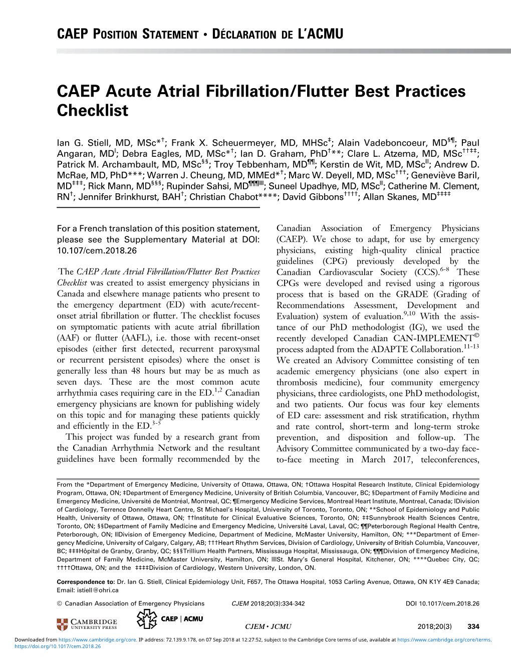 CAEP Acute Atrial Fibrillation/Flutter Best Practices Checklist