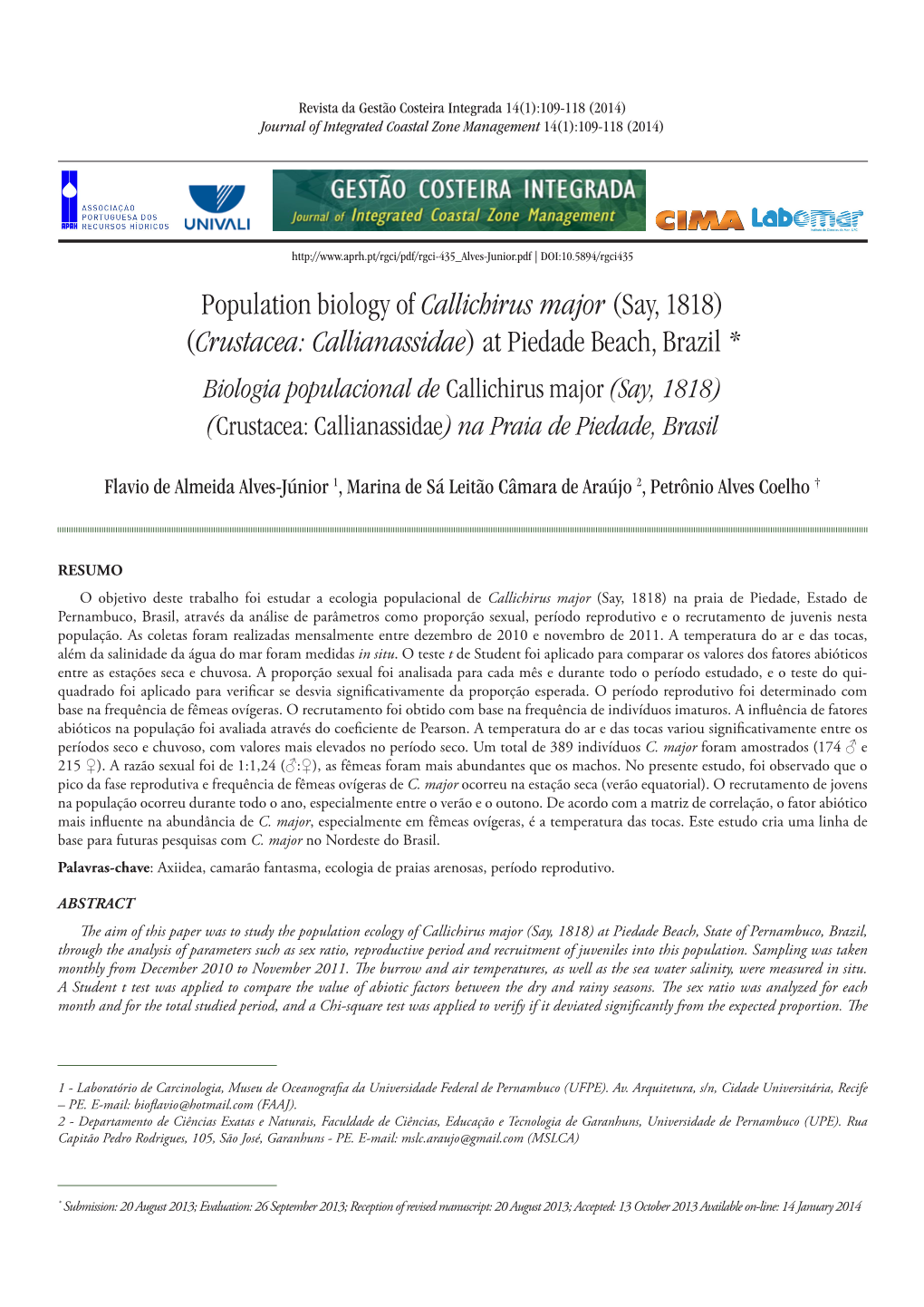 Population Biology of Callichirus Major (Say, 1818)