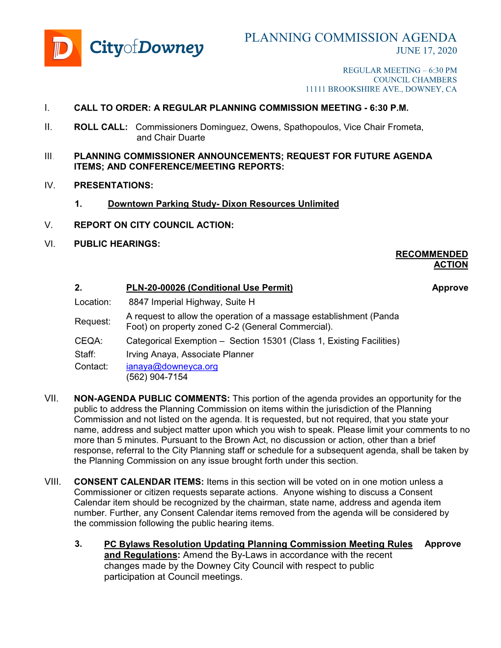 Planning Commission Agenda June 17, 2020