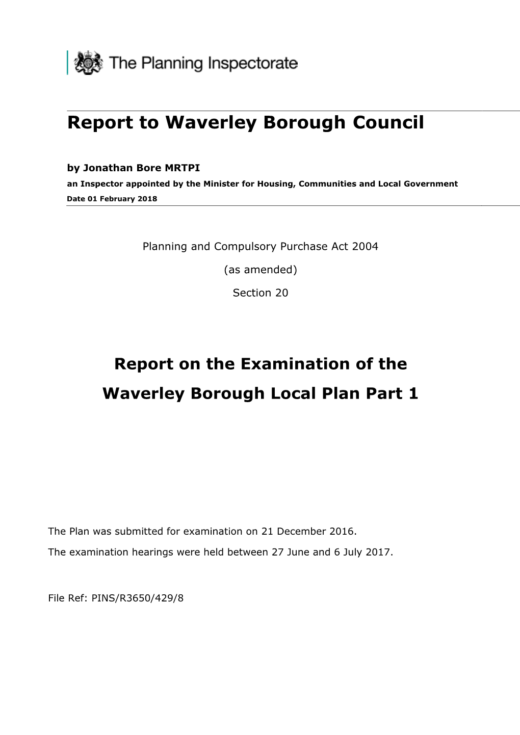 Report on the Examination of the Waverley Borough Council Local Plan