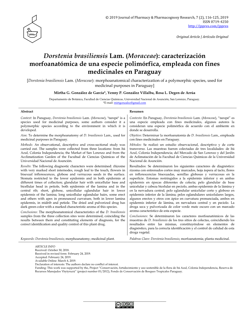 Morfoanatomía De Dorstenia Brasiliensis L. (Moraceae)